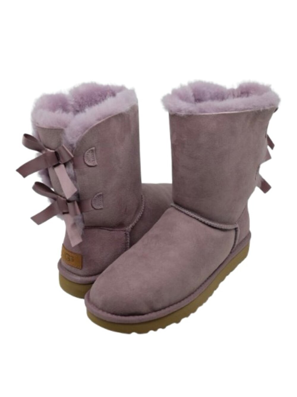 UGG Women's BAILEY BOW II Suede Sheepskin Boots Elderberry Purple Sz 9 LIKE NEW